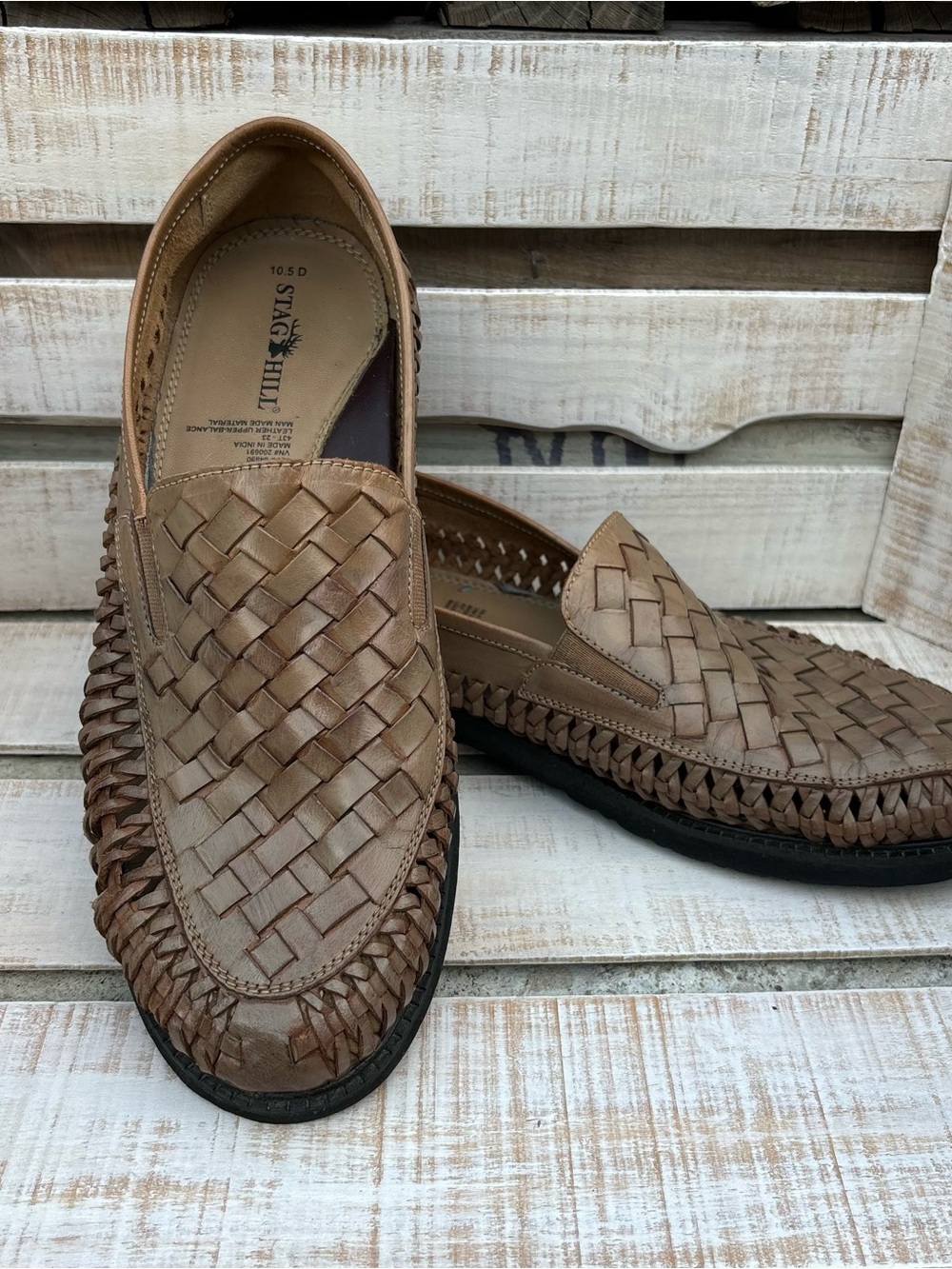 Stag Hill Huarache Woven Leather Loafers Mens 10.5 D Brown Slip On Shoes